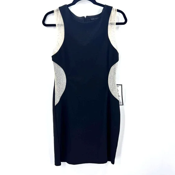 City Studio | Dresses | Macys City Studio Cocktail Little Black Dress  Sleeveless Sheer Rhinestone Medium | Poshmark